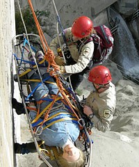 High angle rescue with a stretcher
